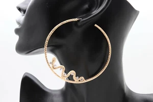 Women Gold Metal Hook Fashion Jewelry Big Hoop Earrings Set Bling Style Snake - Picture 1 of 12