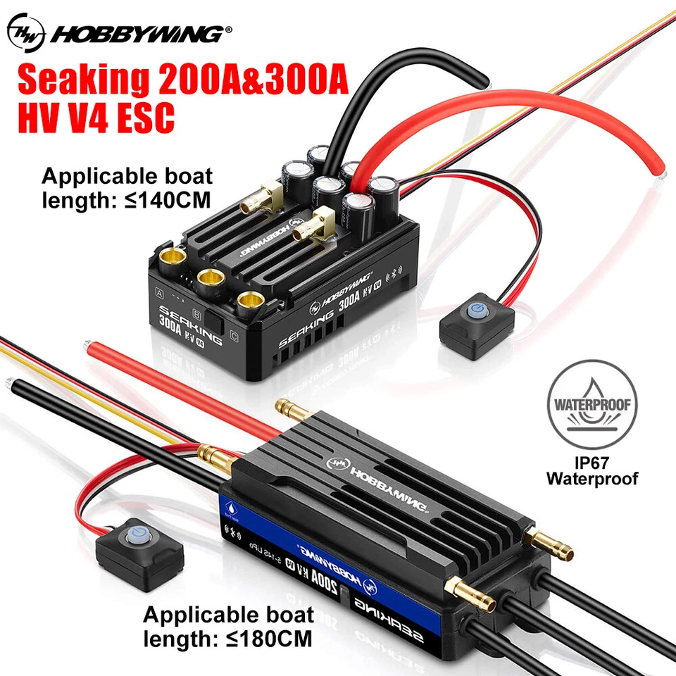 HOBBYWING Seaking HV V4 200A/300A ESC lP67 Bluetooth BEC For 140/180CM Boats DIY - Image 1 of 4