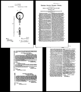 Thomas Edison 1880 Light Bulb Patent, Drawing, Famous Design,Invention, 4pgs - Picture 1 of 2