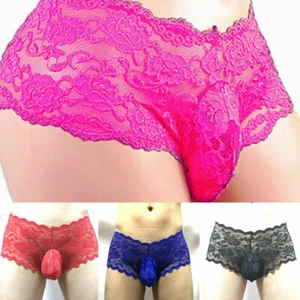 Sexy Men Lingerie-Gay Panties Pouch Boxer Briefs Underwear Lace Underpants C - Picture 1 of 13