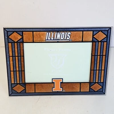 Stained Glass University of Illinois Fighting Illini 4x6 Photo Picture Frame - Image 1 of 4