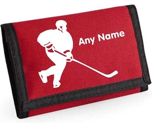 Ice Hockey Design Personalised RED Boys Kids Ripper Wallet With Coin Holder - Picture 1 of 11
