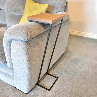 OAK AND STEEL Slim Thin Sofa Side Table | Minimalist Living Room Furniture | Bespoke Arm Chair