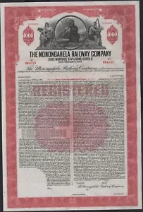 $1000 MONONGAHELA RAILWAY COMPANY REGISTERED BOND 1916 - Picture 1 of 1