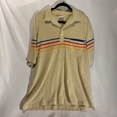 Vtg Hobie 80s Made In USA Surf Stripe Sailing Rainbow Pocket Polo Shirt XLT 70s - Image 1 of 4