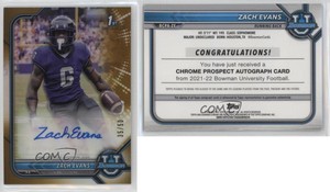2021-22 Bowman University Chrome Prospect Gold Refractor /50 Zach Evans Auto