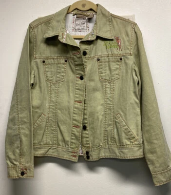 Ruff Hewn women's jean jacket light mint green, size L, Lost In The Woods Logo Foto 1 de 4