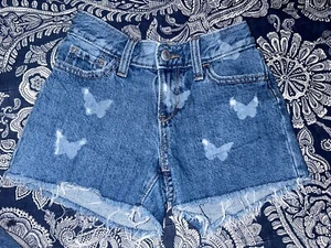 OLD NAVY GIRLS 7 DENIM SHORTS JEAN  BUTTERFLY Cut-off Elastic Waist - Picture 1 of 5