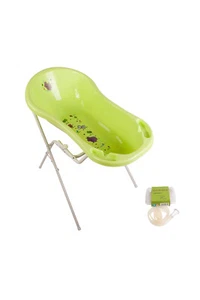Hippo grün Baby Badewanne XXL 100 cm mit Stöpsel + Badewannenständer + Ablaufsch - Bild 1 von 6