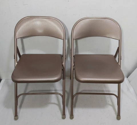 RARE Vintage Mid Century Set of 2 Samsonite Metal Folding Chairs Retro Texture Cover