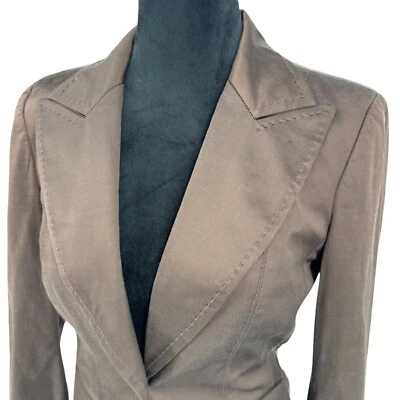 Bebe 缎面西装外套女式 6 码 Y2K 缝合定制单纽扣 90 年代工作 — 第 1/4 张图片