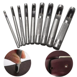 9pcs Heavy-Duty Hollow Leather Hole Gasket Punch Set Cutter Belt Wad Puncher Kit - Picture 1 of 10