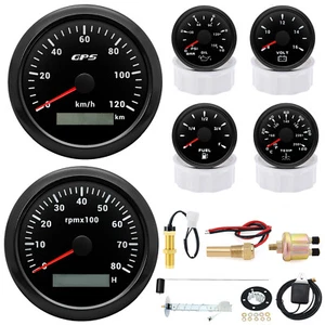 6 Gauge Set 85MM GPS Speedometer 0-120KM/H Tachometer For Car Marine Boat Truck - Picture 1 of 22