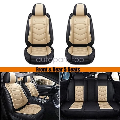 For Nissan Leather 5-Seats Cover Front & Rear Protector Cushion Black & Tan - Изображение 1 из 4