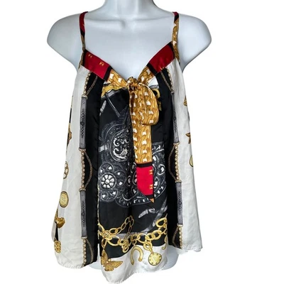 Express Bufanda Estampado Cami Top Corbata Cadena Frontal Acento Dorado XS Elegante Glamour Informal Foto 1 de 4