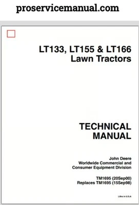 1998-2000 John Deere LT133, LT155, LT166 Lawn Tractors Technical ManualTM1695 - Image 1 of 2