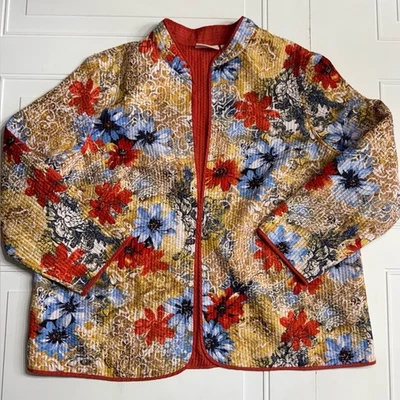 Quilted Alfred Dunner Womens Size 20W Open Front Yellow Red Floral Blazer Jacket - Image 1 of 4