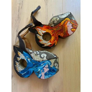Vintage 70s Goody Two Shoes New York Platform Donut Hole Size 8 Statement Heel - Picture 1 of 14