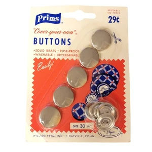 VTG 60s Prims Cover Your Own Buttons 5 ct Silver Tone Brass 3/4" Size 30 NOS - Picture 1 of 2