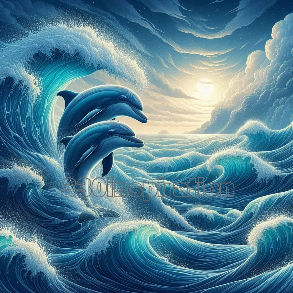 Digital Image Picture Photo Wallpaper Background Desktop Art Dolphins Waves #A54 - image 1 of 1