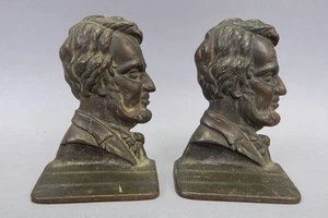 Pair vintage antique small cast iron Abraham Lincoln profile bookends book ends - Picture 1 of 3