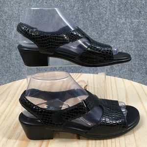 Sas Sandals Women 8S Suntimer Slingback Black Croc Embossed Peep Toe Block Heels - Picture 1 of 19