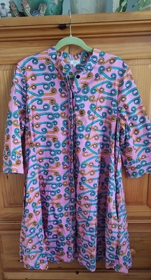 ZURI Kenya ~ Cotton Print Dress ~ #justonedress ~ Pink Turquoise Orange ~ Large - Image 1 of 4