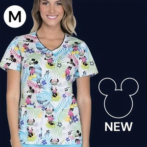๐๏ธ NEW Mickey Mouse Print Logo Scrub Top in Tropical - MEDIUM - Picture 1 of 13