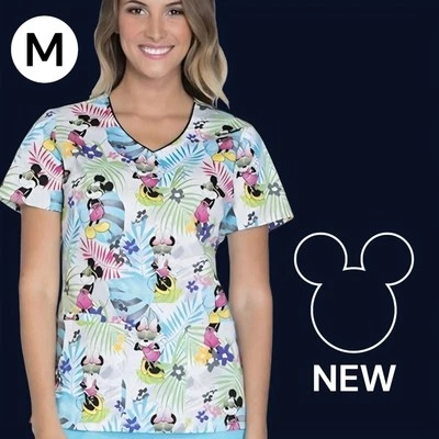 🆕️ NEW Mickey Mouse Print Logo Scrub Top in Tropical -  MEDIUM  - Image 1 of 4