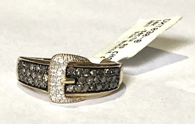 Anillo JTV Sólido Oro Amarillo 10K Moca Chocolate Diamante Hebilla de Cinturón 8 Nuevo con Etiquetas De Colección Foto 1 de 4