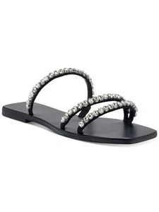 INC Womens Black Strap Gem Pommona Square Toe Block Heel Slip On Sandals 6.5 M - Picture 1 of 11
