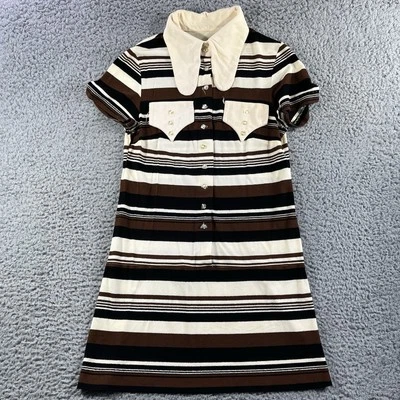 Vestido Camisa Western Vintage Años 70 Para Mujer Tela Terry Cuello Grande Perla Rayas a Presión Foto 1 de 4