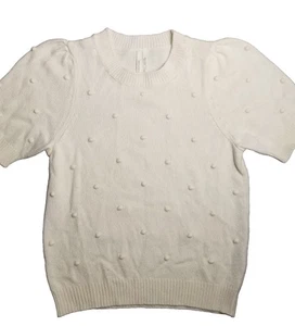 Anthropologie Knit Short Sleeve Sweater 3D Chique Classy Ivory ITALY Wool Small - Picture 1 of 13