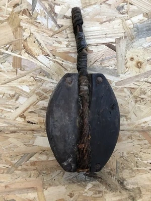 Poulie Ancienne En Bois Pour Cordes XIXeme Siècle Vintage #D125 - Photo 1/4