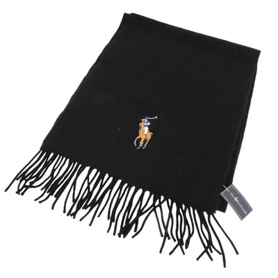 Bufanda Polo Ralph Lauren Vintage 100% Lana de Cordero Big Pony Negra Años 90 Italia 60 x 12 Foto 1 de 4