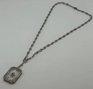 Vintage Art Deco 1920er Kampfer Glas Sterlingsilber Anhänger Halskette 16" - Bild 1 von 7