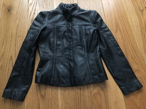 KENZO JEANS VINTAGE BLACK LEATHER JACKET WOMEN'S SIZE 38 SMALL - Picture 1 of 19