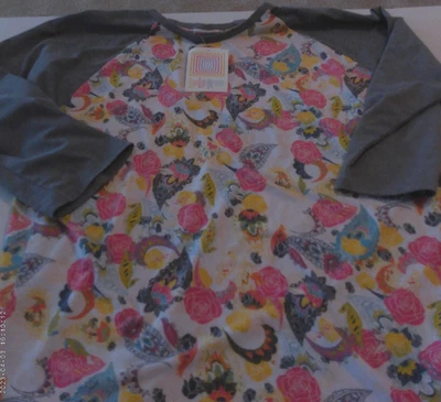 CAMISETA LULAROE RANDY MUJER TALLA 2XL NUEVA CON ETIQUETAS ROSA FLORAL CON MANGAS GRISES (RN10) Foto 1 de 4