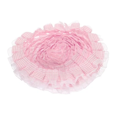 Guinga rosa claro 1,38 yardas x 5" con volantes de gasa 2 capas ribete de cinta de encaje Foto 1 de 4