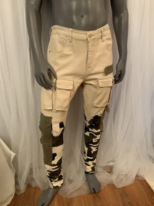 THRT beige mimetico vernice splatter uomo taglia 36/30 jeans streetwear - Foto 1 di 23