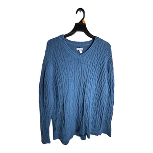 Croft & Barrow Women’s XL Blue Knit V Neck Sweater Pima Cotton Cable Knit - Foto 1 di 3