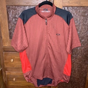Oakley Cycling Jersey Mens Full Zip Rear 3 Gear pockets Sz XL Burgandy/Black EUC - Picture 1 of 7
