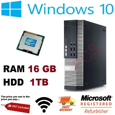   Dell Optiplex i7 PC Desktop Computer 16GB RAM 1TB HDD Windows 10 WiFi DVD/RW - Image 1 of 4