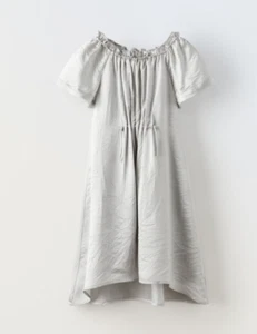 GIRL'S ZARA DRESS DRESSY GRAY SILVER SATIN SHORT SLEEVE GATHERED 1178/356 7 - Picture 1 of 11