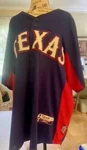 Authentic Cool Base Majestic Texas Rangers Jersey Stitched Full Button Red Blue - Picture 1 of 12