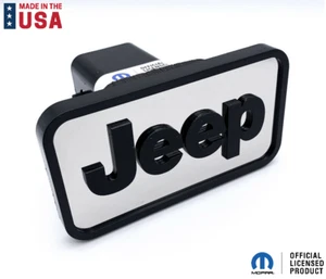 ABS Mirrored Tow Hitch Cover w/ Black Jeep Logo Emblem - Fits 2" Receivers - Picture 1 of 6