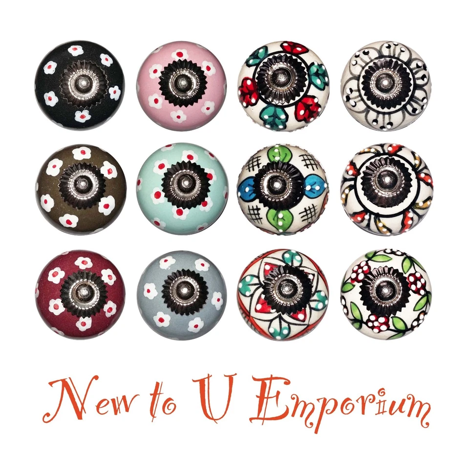 Ceramic door knobs cupboard door or drawer pulls hand painted floral design -NEW - Image 1 of 1