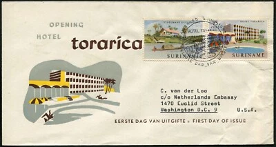 Suriname #306-307 Hotel Torarica Opening FDC 1962 Paramaribo Postmark Cover - Image 1 of 2
