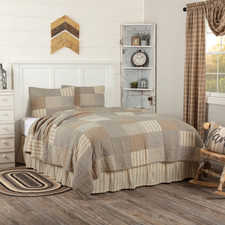 Farmhouse Rustic Primitive Country Sawyer Mill Charcoal Queen Quilt & Shams Set