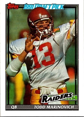 1991 Topps- Football "1991 Draft Pick" #83 Todd Marinovich Los Angeles Raiders  - Image 1 of 2